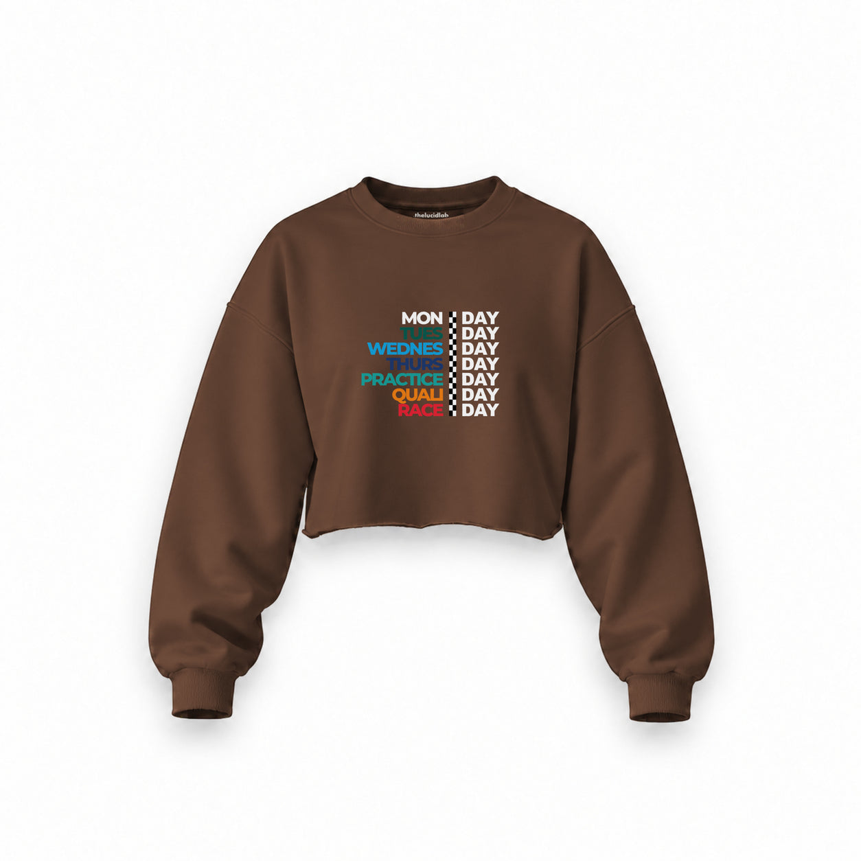 Formula 1 / Week Days Oversize Crop Sweatshirt — Kahverengi — Ön baskı