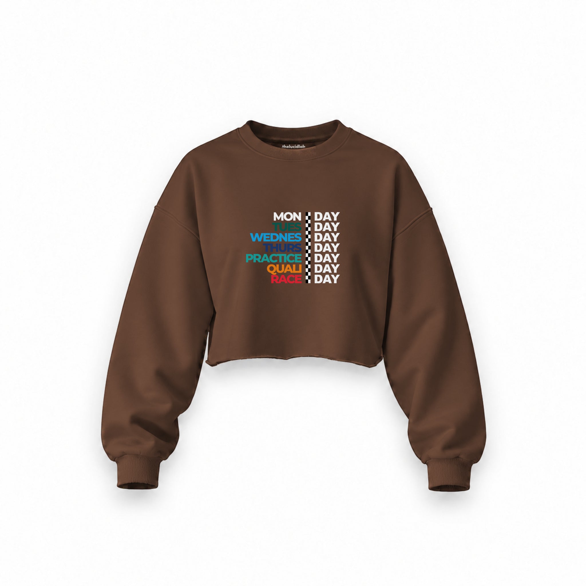 Formula 1 / Week Days Oversize Crop Sweatshirt — Kahverengi — Ön baskı