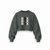 Box Box Box Oversize Crop Sweatshirt — Antrasit — Ön baskı