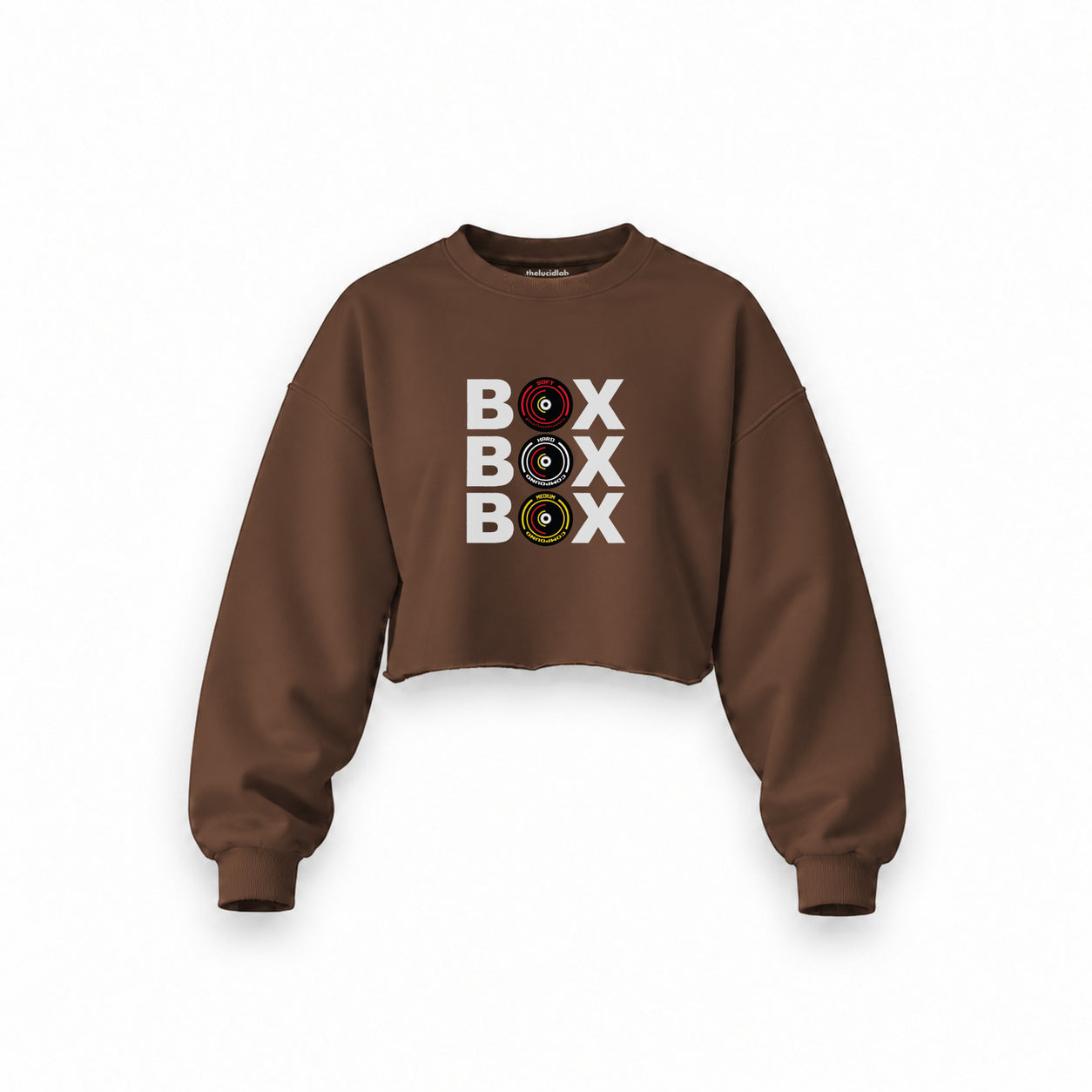 Box Box Box Oversize Crop Sweatshirt — Kahverengi — Ön baskı