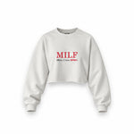 MILF / Man I Love Ferrari Oversize Crop Sweatshirt — Beyaz — Ön baskı