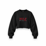 MILF / Man I Love Ferrari Oversize Crop Sweatshirt — Siyah — Ön baskı