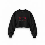 MILF / Man I Love Ferrari Oversize Crop Sweatshirt — Siyah — Ön baskı