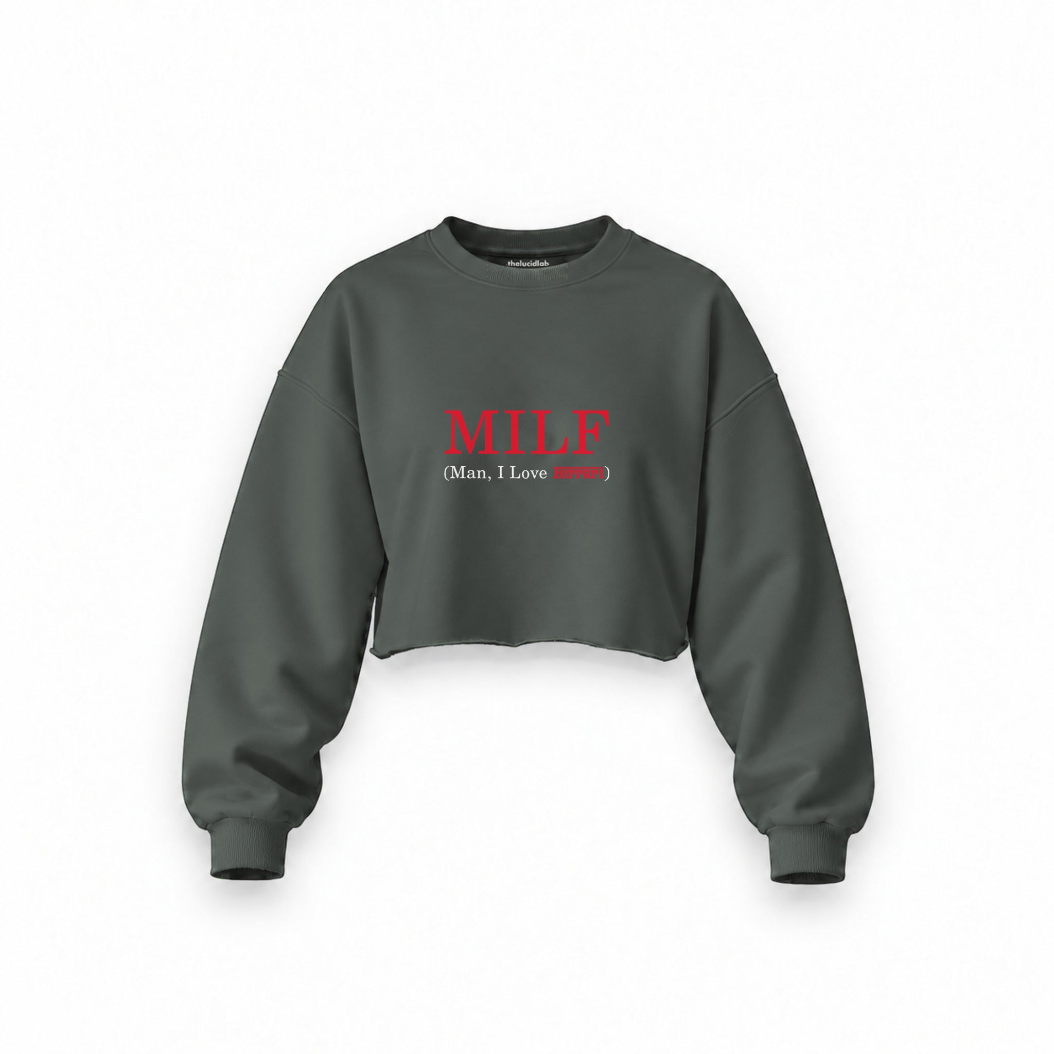 MILF / Man I Love Ferrari Oversize Crop Sweatshirt — Antrasit — Ön baskı