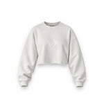 Basic Oversize Crop Fit Sweatshirt — Beyaz — Ön baskı