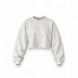 Basic Oversize Crop Fit Sweatshirt — Beyaz — Ön baskı