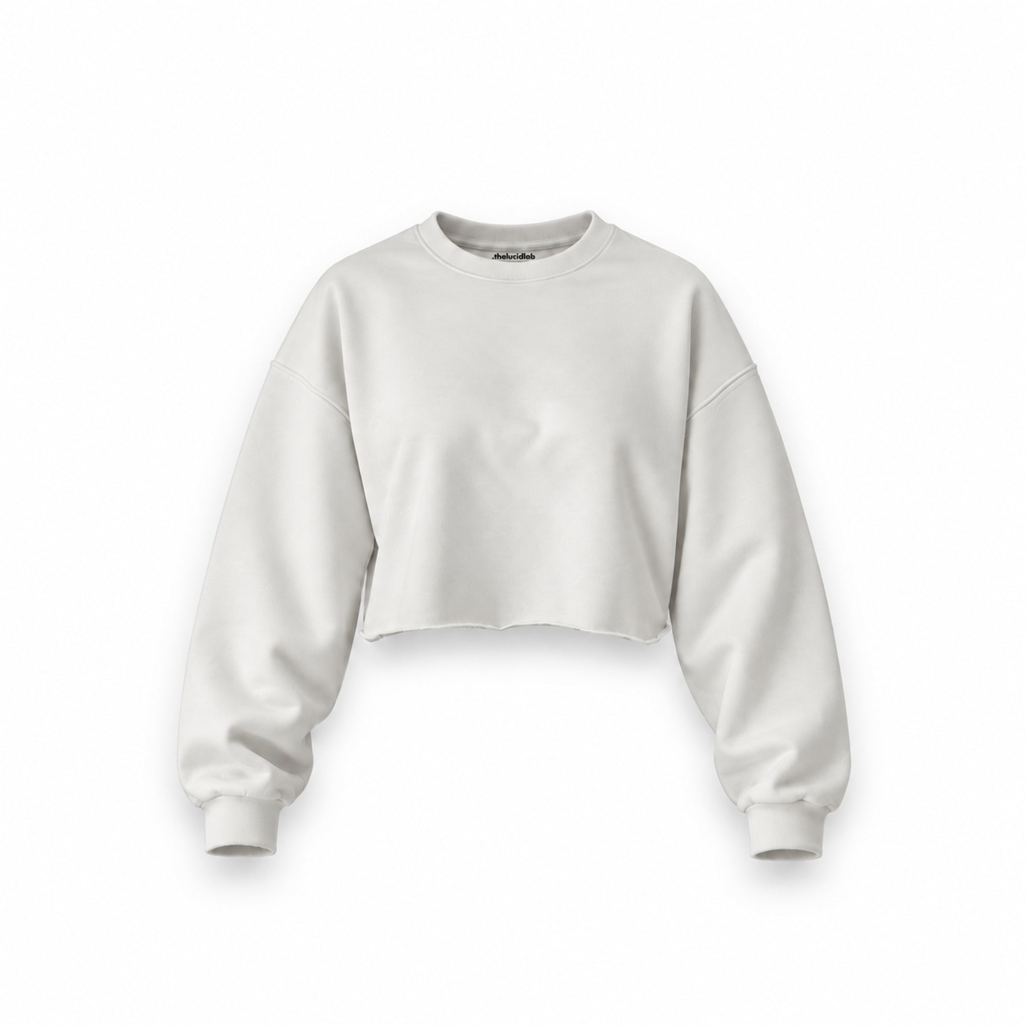 Basic Oversize Crop Fit Sweatshirt — Beyaz — Ön baskı