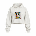Bauhaus Cat Oversize Crop Hoodie — Beyaz — Ön baskı