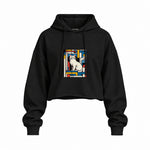 Bauhaus Cat Oversize Crop Hoodie — Siyah — Ön baskı