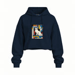 Bauhaus Cat Oversize Crop Hoodie — Lacivert — Ön baskı