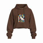 Bauhaus Cat Oversize Crop Hoodie — Kahverengi — Ön baskı