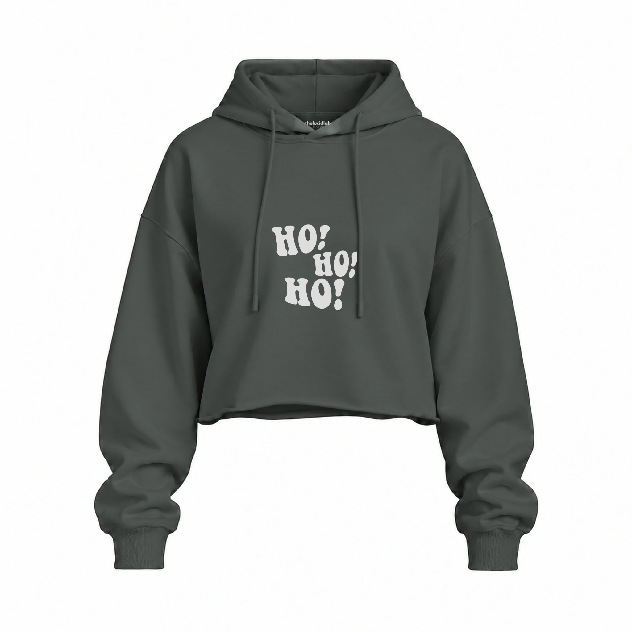 Ho Ho Ho Oversize Crop Hoodie — Antrasit — Ön baskı