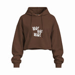 Ho Ho Ho Oversize Crop Hoodie — Kahverengi — Ön baskı