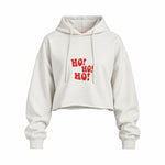 Ho Ho Ho Oversize Crop Hoodie — Beyaz — Ön baskı