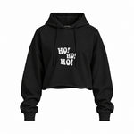 Ho Ho Ho Oversize Crop Hoodie — Siyah — Ön baskı