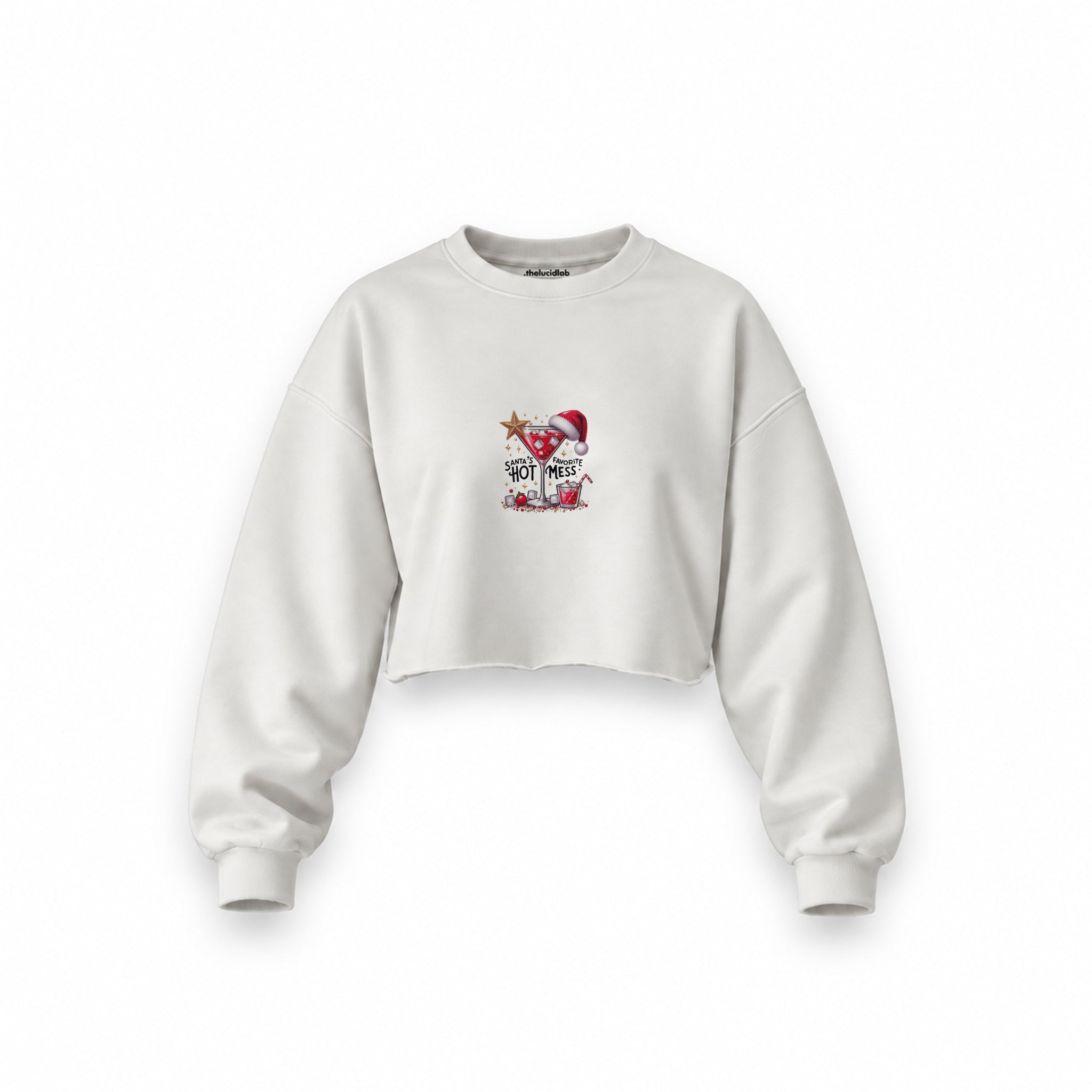 Hot Mess Oversize Crop Sweatshirt — Beyaz — Ön baskı