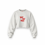 Ho Ho Ho Oversize Crop Sweatshirt — Beyaz — Ön baskı