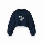 Ho Ho Ho Oversize Crop Sweatshirt — Lacivert — Ön baskı
