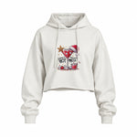 Hot Mess Oversize Crop Hoodie — Beyaz — Ön baskı