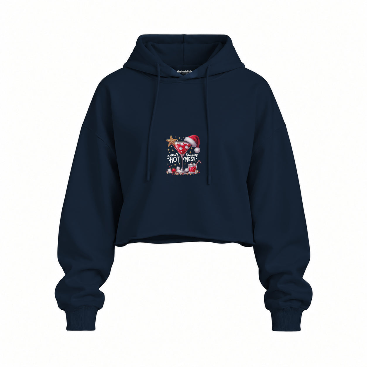 Hot Mess Oversize Crop Hoodie — Lacivert — Ön baskı