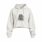 The Ear, The Skull & The Pipe Oversize Crop Hoodie — Beyaz — Ön baskı