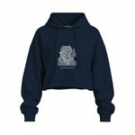 The Ear, The Skull & The Pipe Oversize Crop Hoodie — Lacivert — Ön baskı