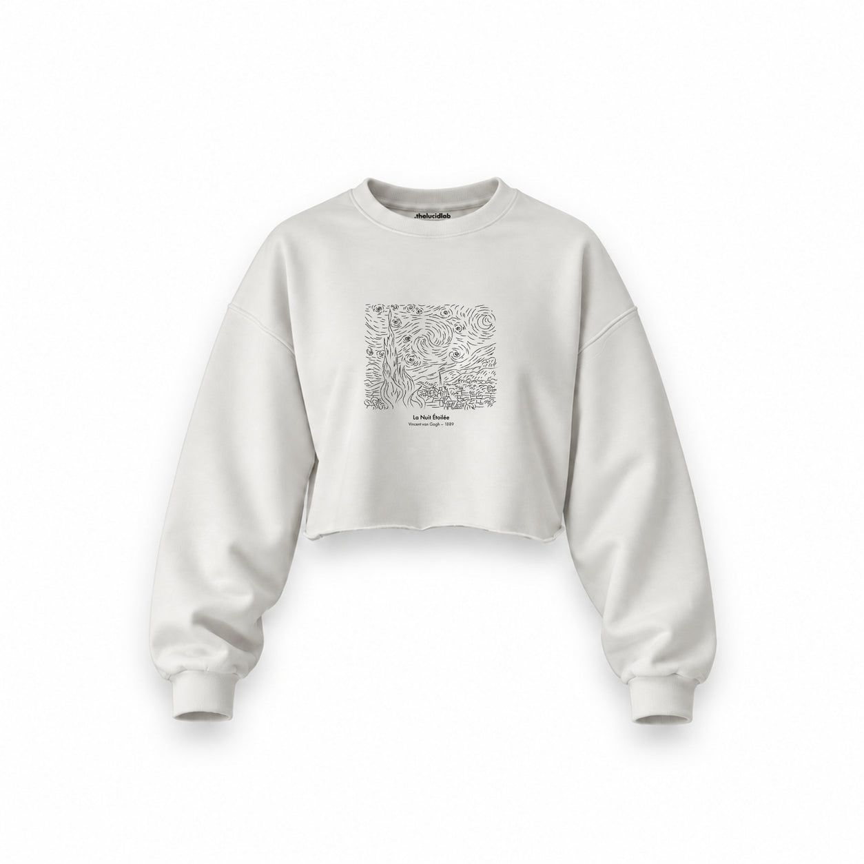 La Nuit étoilée Oversize Crop Sweatshirt — Beyaz — Ön baskı