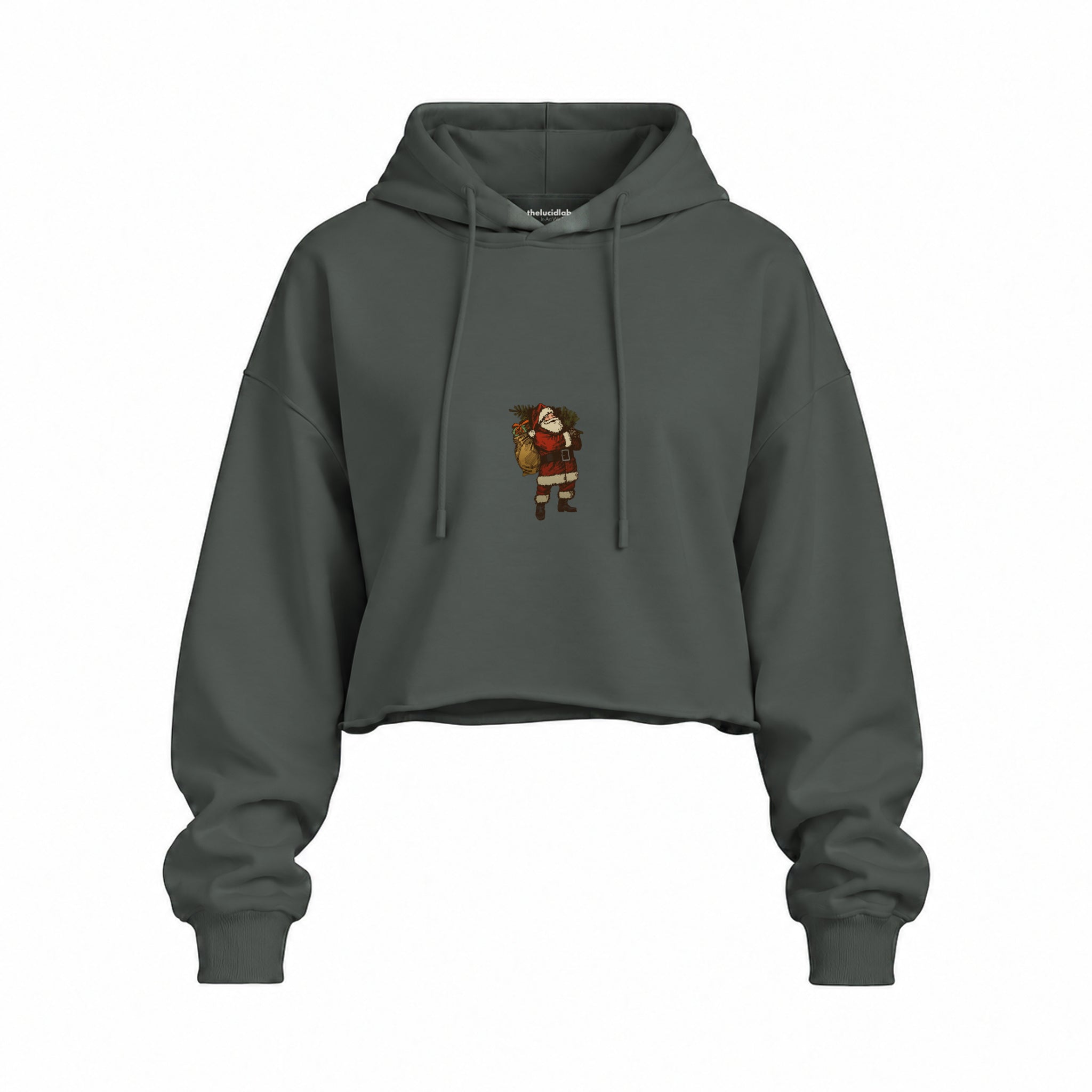 Vintage Santa Oversize Crop Hoodie — Antrasit — Ön baskı