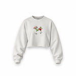 Tipsy Santa Oversize Crop Sweatshirt — Beyaz — Ön baskı