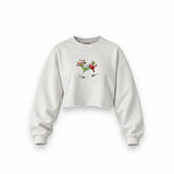 Tipsy Santa Oversize Crop Sweatshirt — Beyaz — Ön baskı