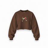 Tipsy Santa Oversize Crop Sweatshirt — Kahverengi — Ön baskı