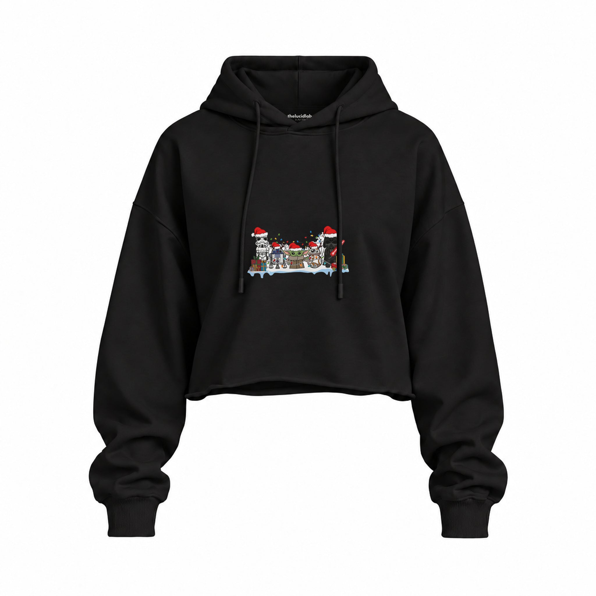 Star Wars Christmas Crew Oversize Crop Hoodie — Siyah — Ön baskı