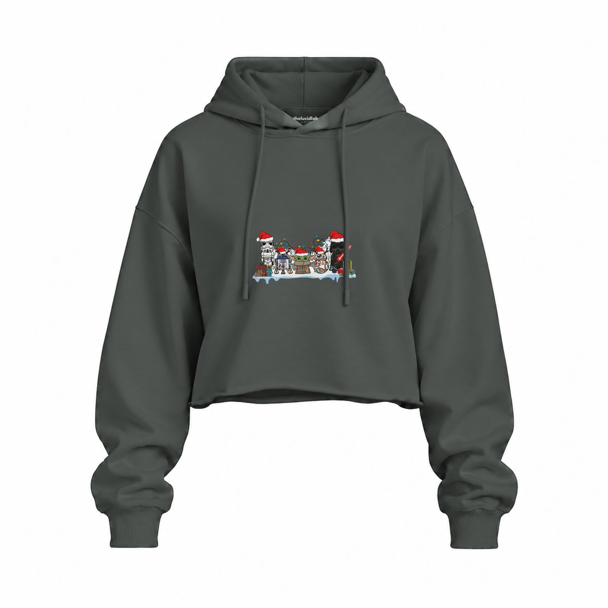 Star Wars Christmas Crew Oversize Crop Hoodie — Antrasit — Ön baskı
