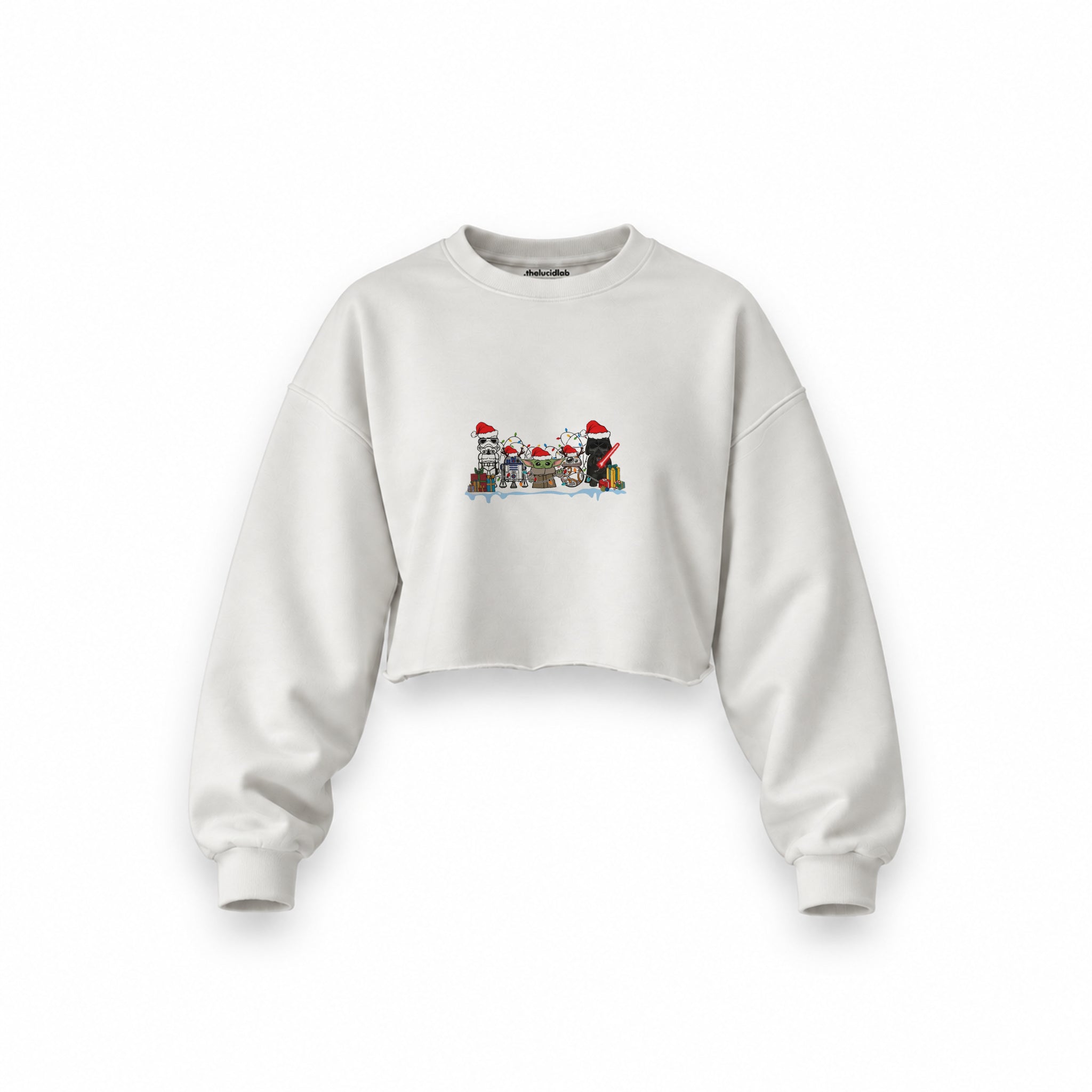 Star Wars Christmas Crew Oversize Crop Sweatshirt — Beyaz — Ön baskı