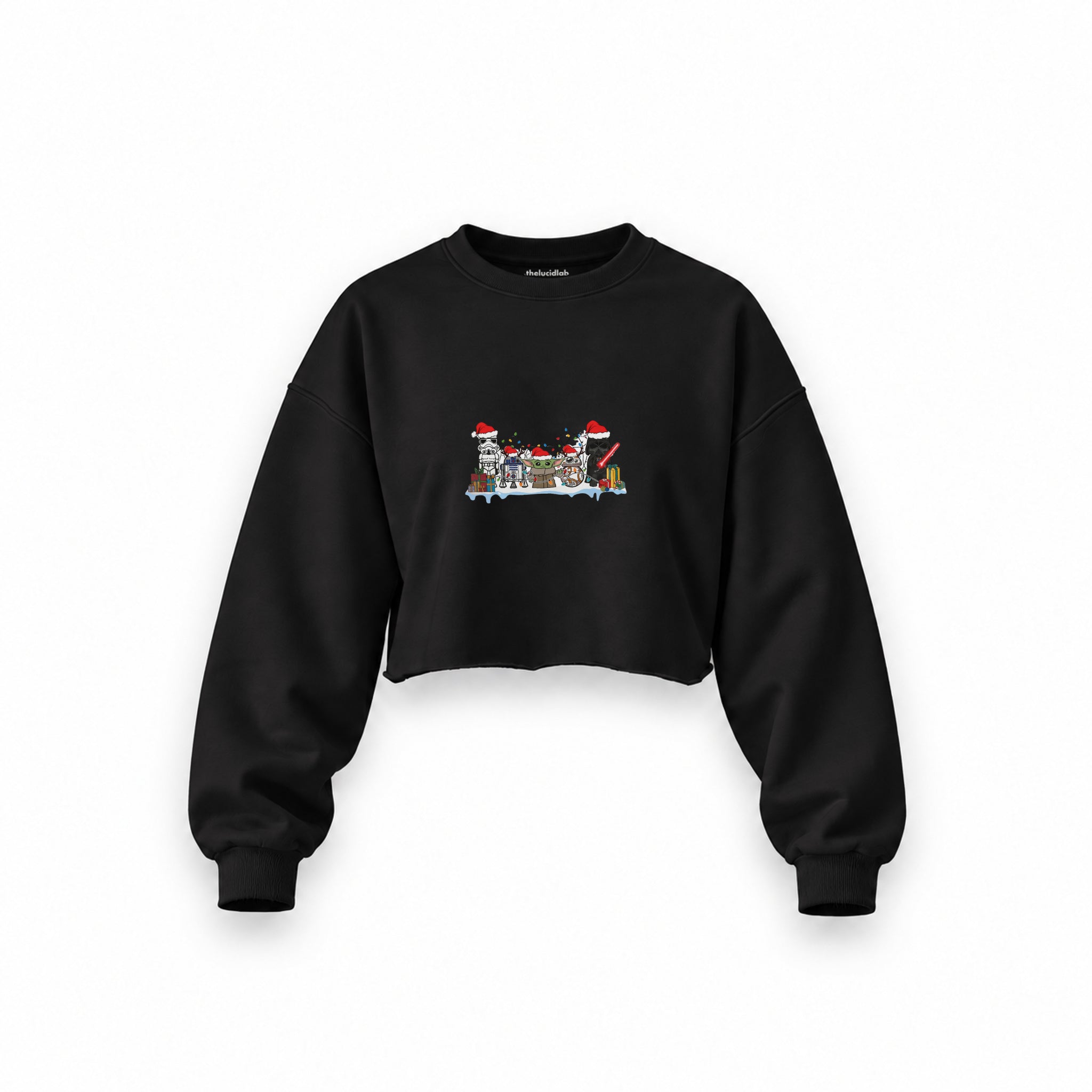 Star Wars Christmas Crew Oversize Crop Sweatshirt — Siyah — Ön baskı