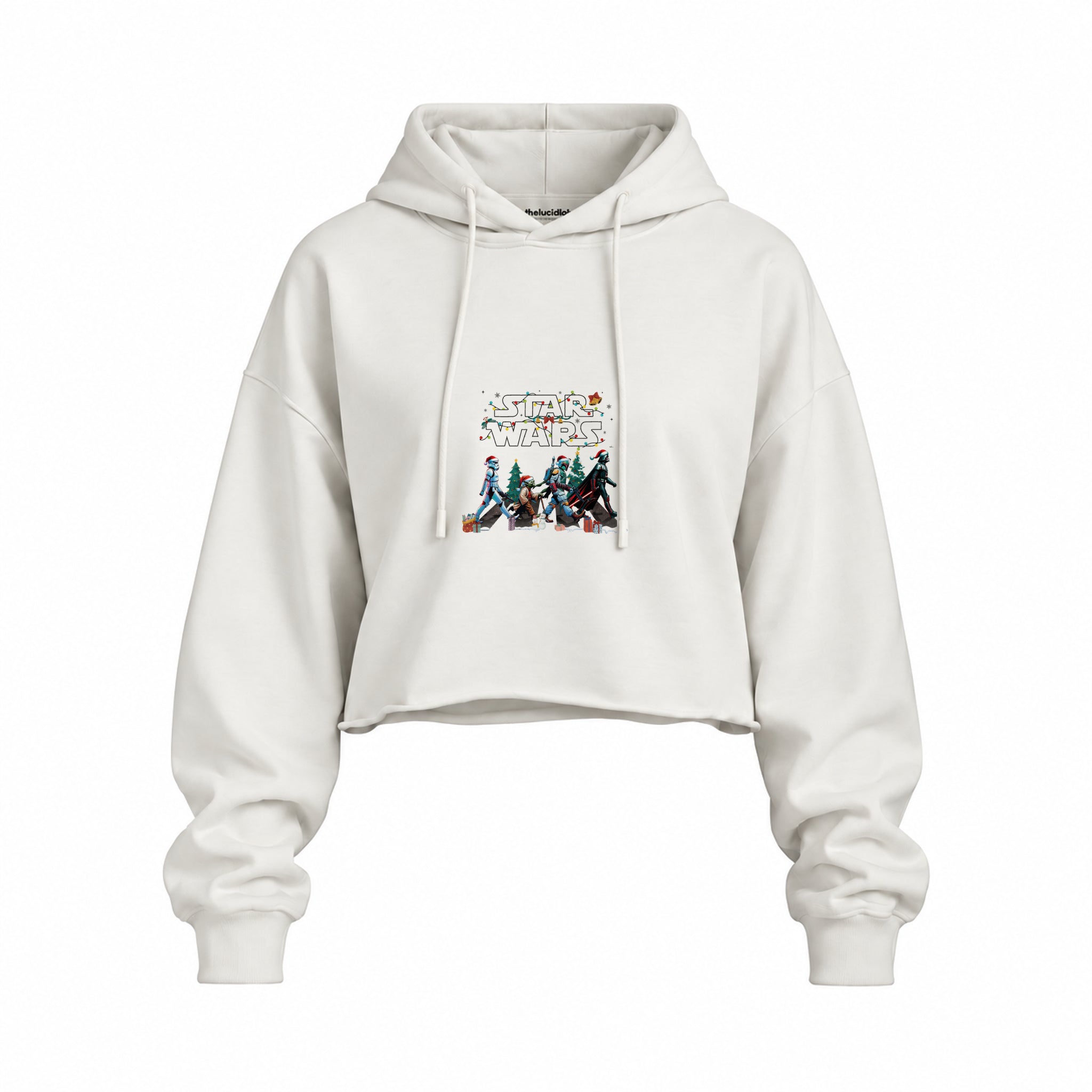 Star Wars Abbey Road Walk Oversize Crop Hoodie — Beyaz — Ön baskı