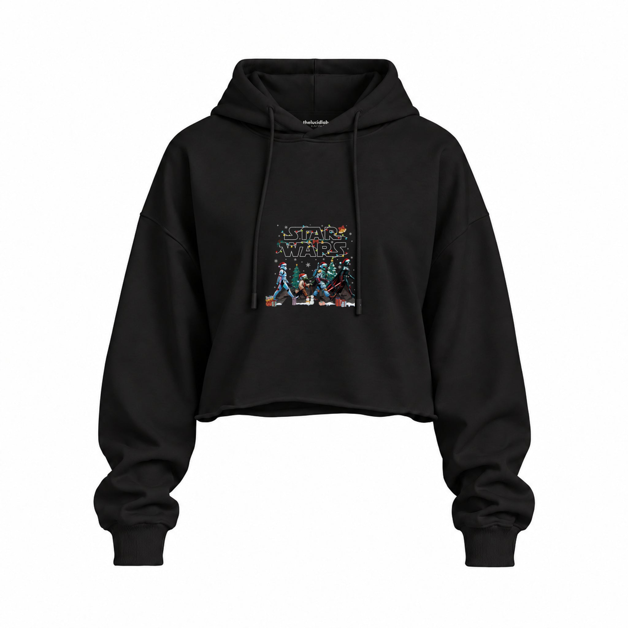 Star Wars Abbey Road Walk Oversize Crop Hoodie — Siyah — Ön baskı