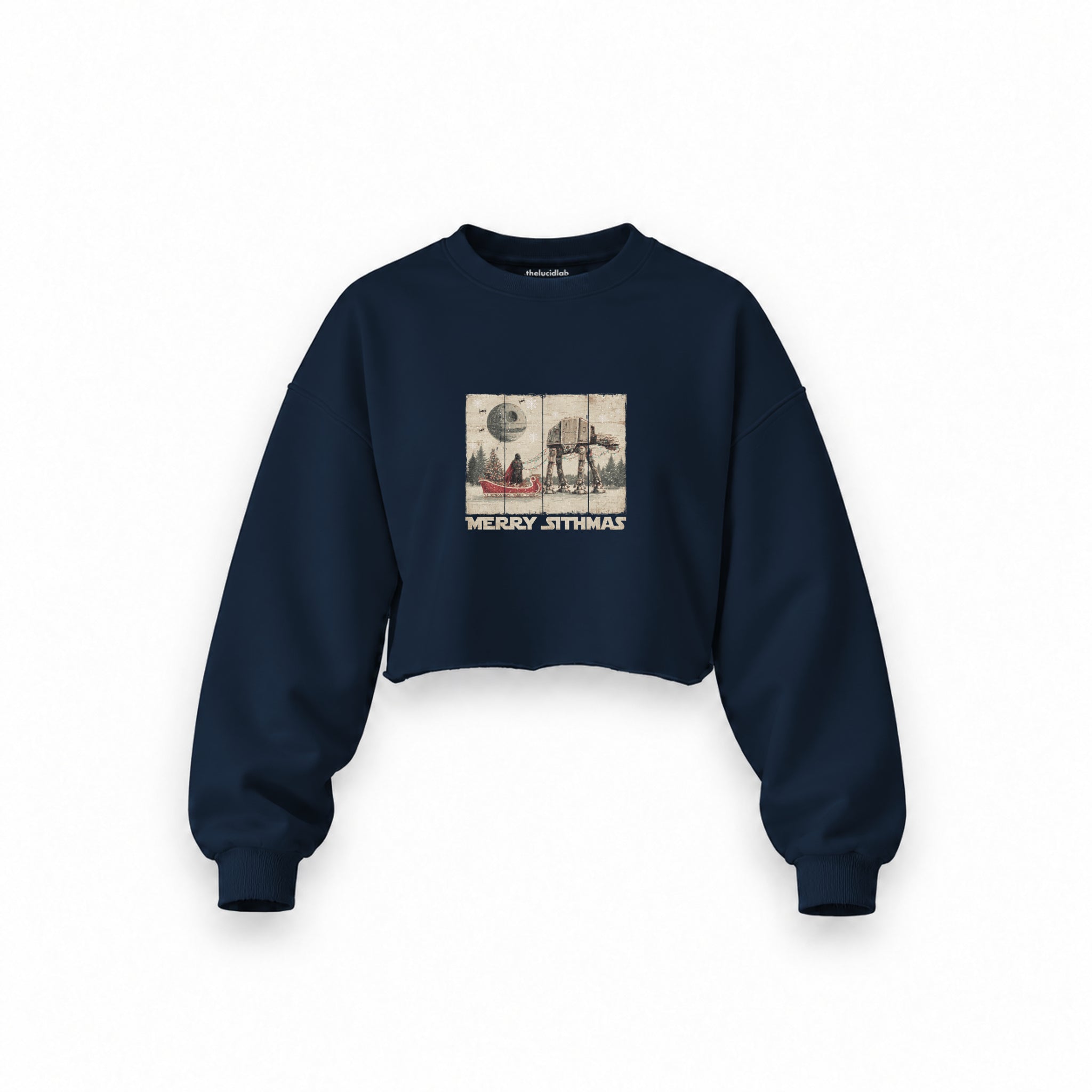 Star Wars Merry Sithmas Vintage Oversize Crop Sweatshirt — Lacivert — Ön baskı