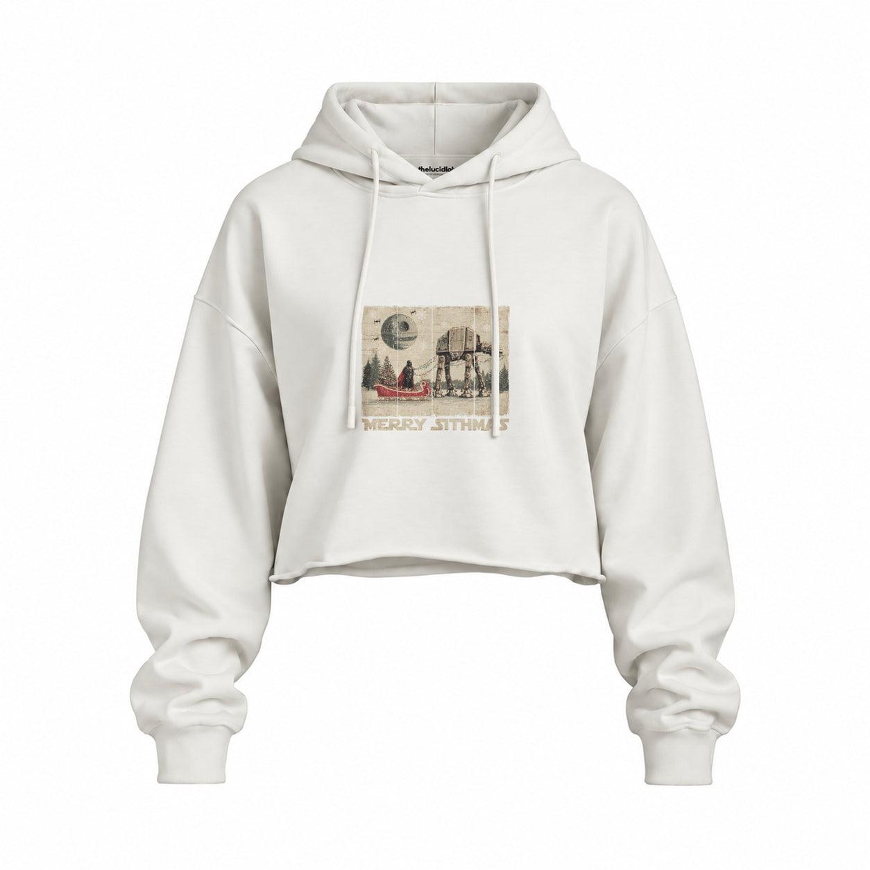 Star Wars Merry Sithmas Vintage Oversize Crop Hoodie — Beyaz — Ön baskı