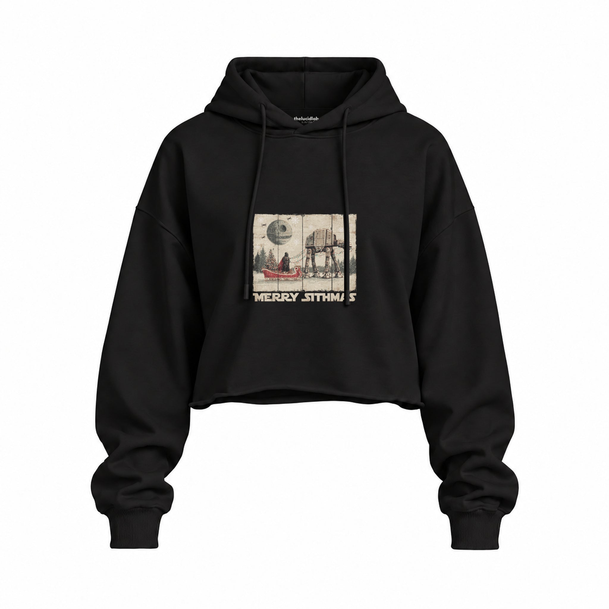 Star Wars Merry Sithmas Vintage Oversize Crop Hoodie — Siyah — Ön baskı