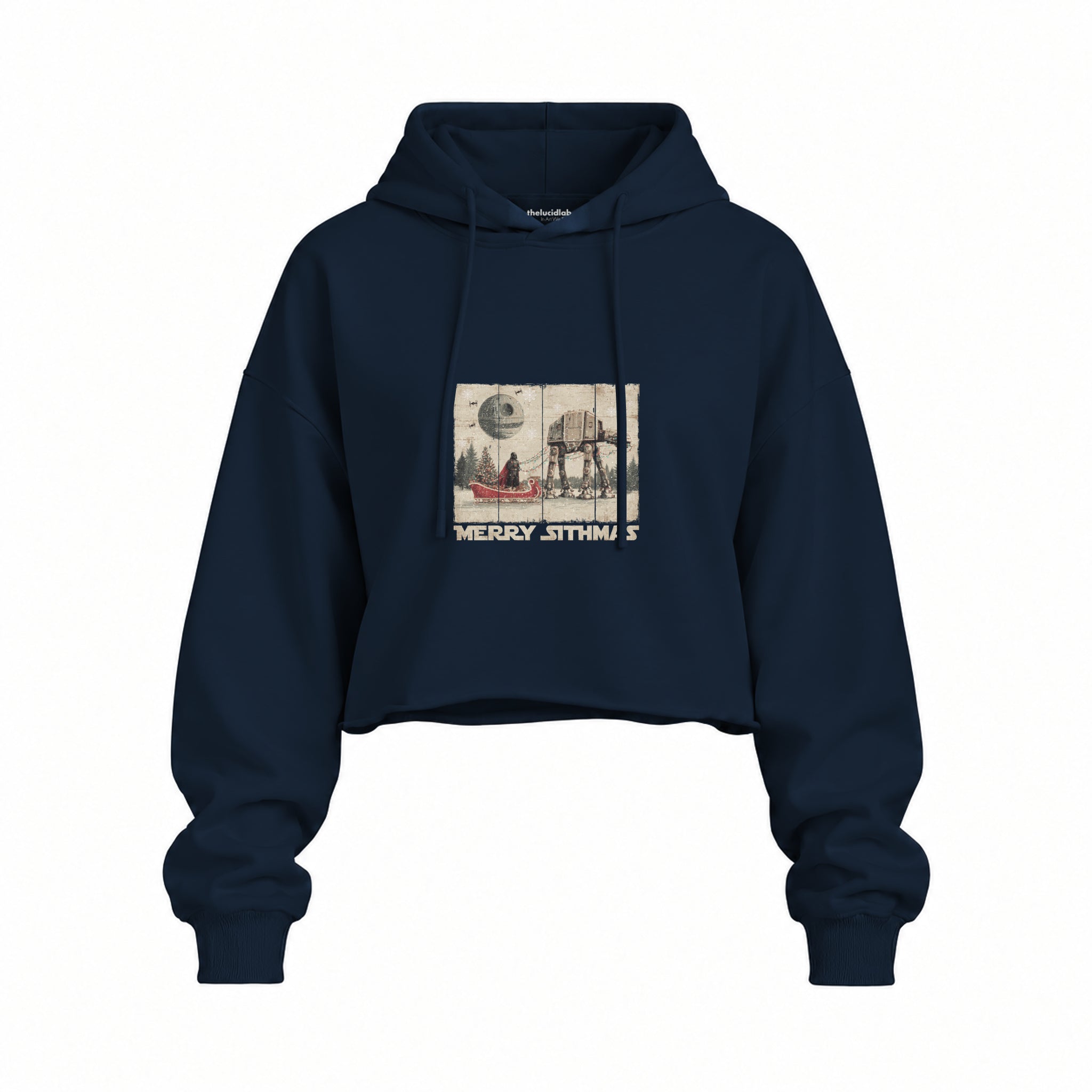 Star Wars Merry Sithmas Vintage Oversize Crop Hoodie — Lacivert — Ön baskı