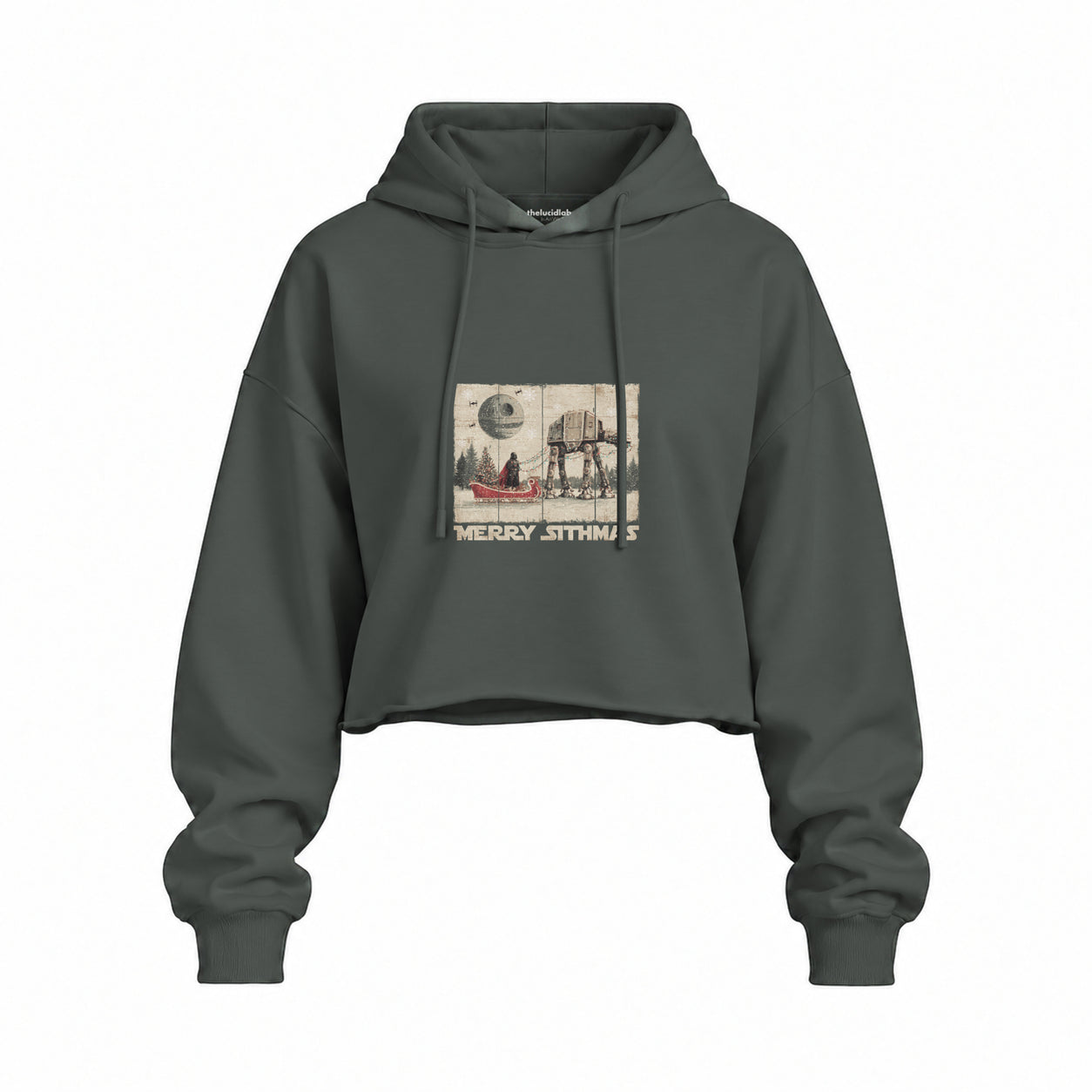Star Wars Merry Sithmas Vintage Oversize Crop Hoodie — Antrasit — Ön baskı