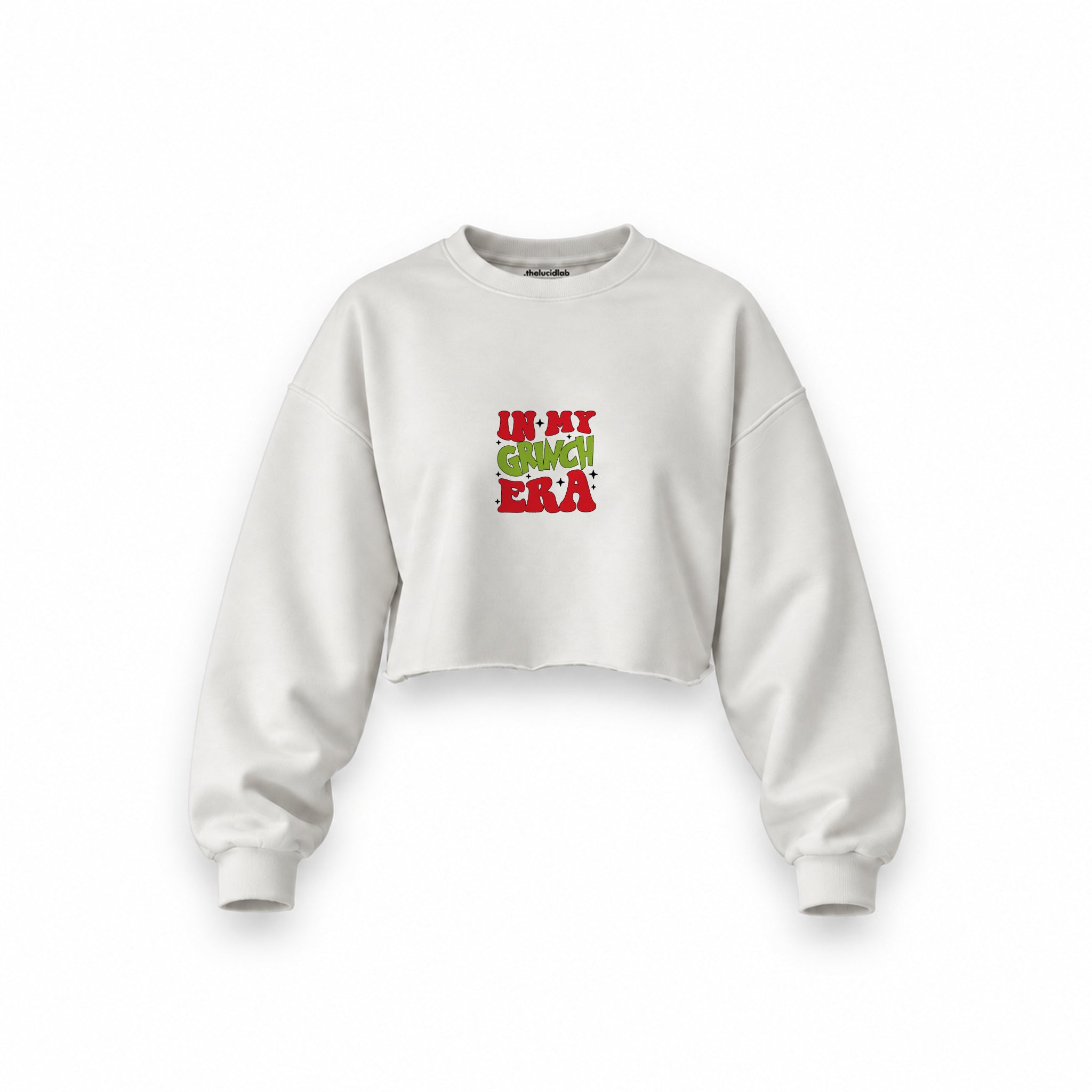 Grinch Era Oversize Crop Sweatshirt — Beyaz — Ön baskı