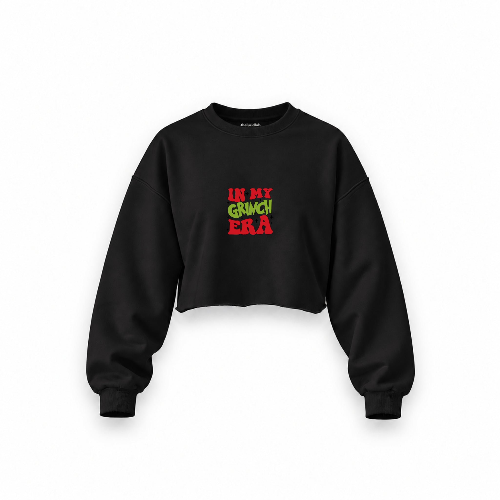 Grinch Era Oversize Crop Sweatshirt — Siyah — Ön baskı