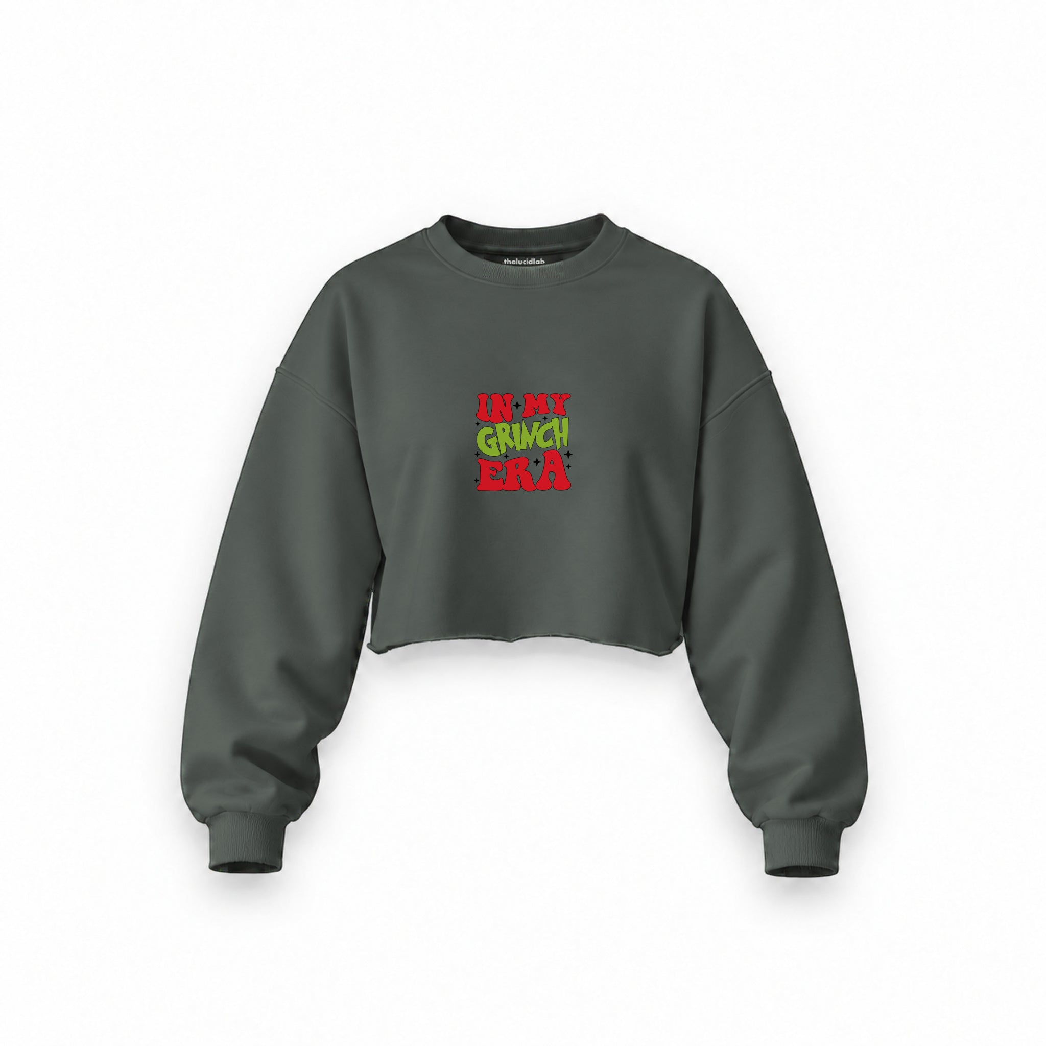 Grinch Era Oversize Crop Sweatshirt — Antrasit — Ön baskı