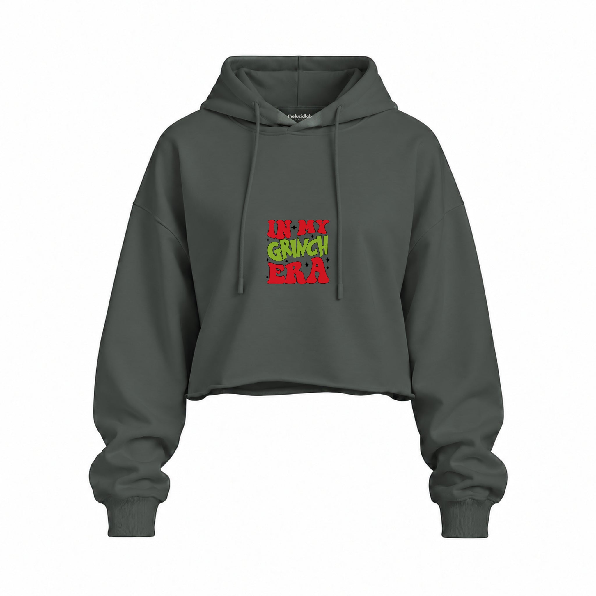 Grinch Era Oversize Crop Hoodie — Antrasit — Ön baskı