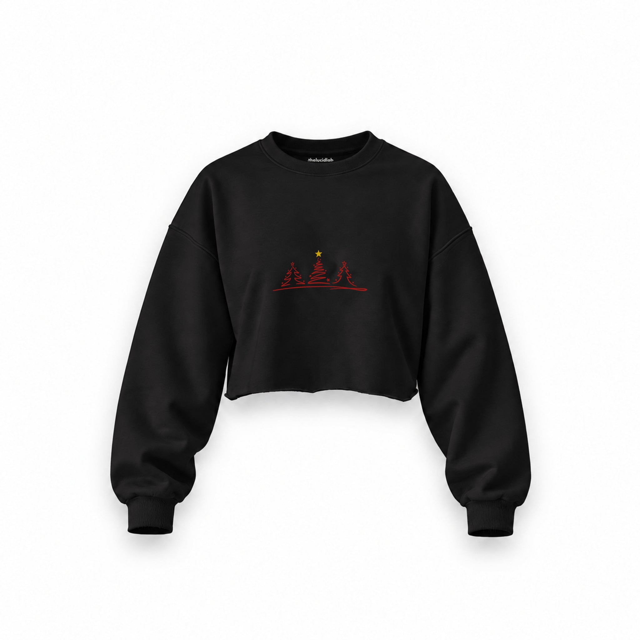 Brushstroke Christmas Tree Oversize Crop Sweatshirt — Siyah — Ön baskı