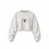 Tangled Christmas Cats Oversize Crop Sweatshirt — Beyaz — Ön baskı