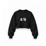 Tangled Christmas Cats Oversize Crop Sweatshirt — Siyah — Ön baskı