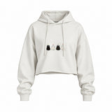 Twinkle Puffy Cats Oversize Crop Hoodie — Beyaz — Ön baskı